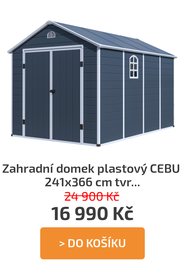 Zahradní domek plastový CEBU 241x366 cm tvrzený plast šedý - 24 900 Kč