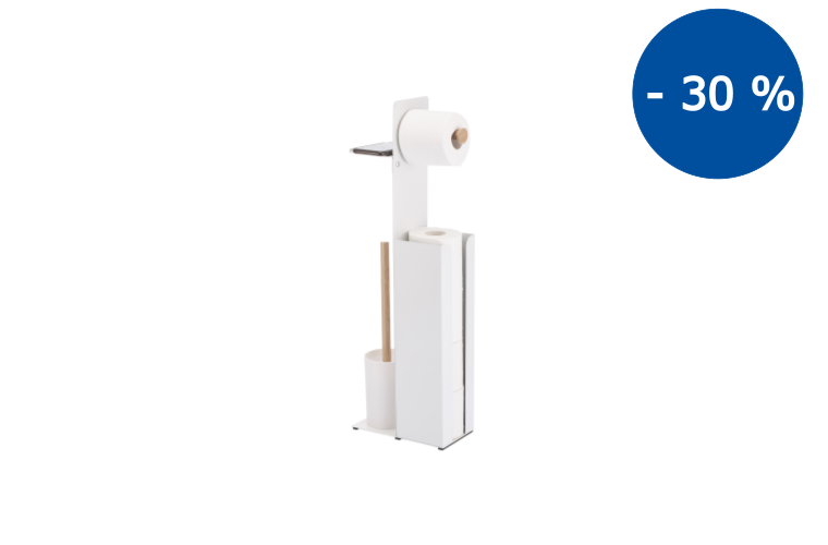 Spirella stojan na toaletní papír YONI, se štětkou, zásobníkem a držákem na telefon, bílý - 1 499 Kč