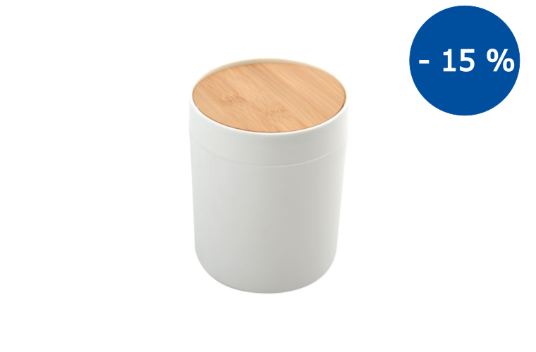 Spirella výklopný koš ALAIS, bílý plast, s bambusovým víkem, 2,5 L - 399 Kč