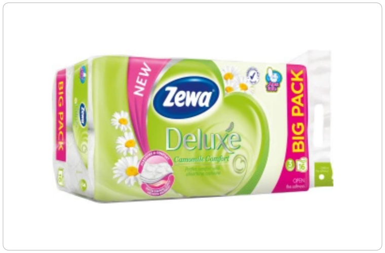 Zewa Deluxe Camomile Comfort 3vrstvý toaletní papír, 16 rolí, 19,3 m role - 185 Kč