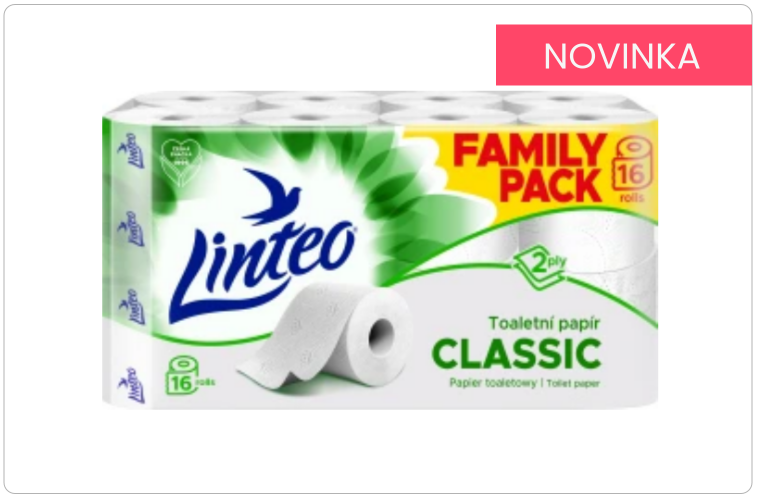 Linteo Classic toaletní papír 2vrstvý, 16 rolí, 15m role - 83 Kč