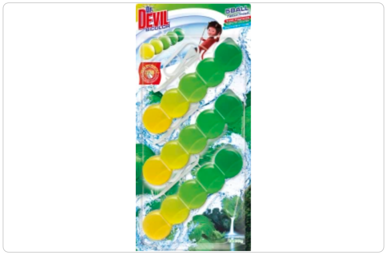 Dr. Devil WC Bicolor 5ball natur fresh závěsný WC blok, 3× 35 g - 70 Kč
