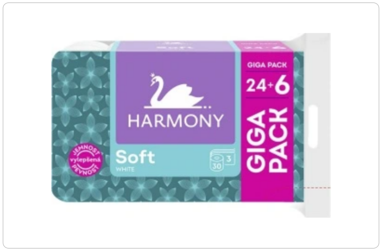 Harmony Soft White 3vrstvý toaletní papír, 30 rolí, 15 m role - 205 Kč