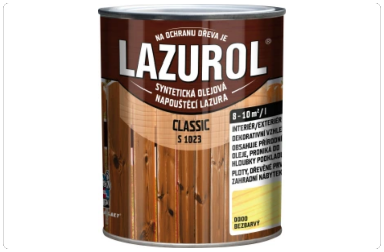 Lazurol Classic S1023 tenkovrstvá lazura na dřevo s obsahem olejů, 0000 bezbarvý, 750 ml - 188 Kč