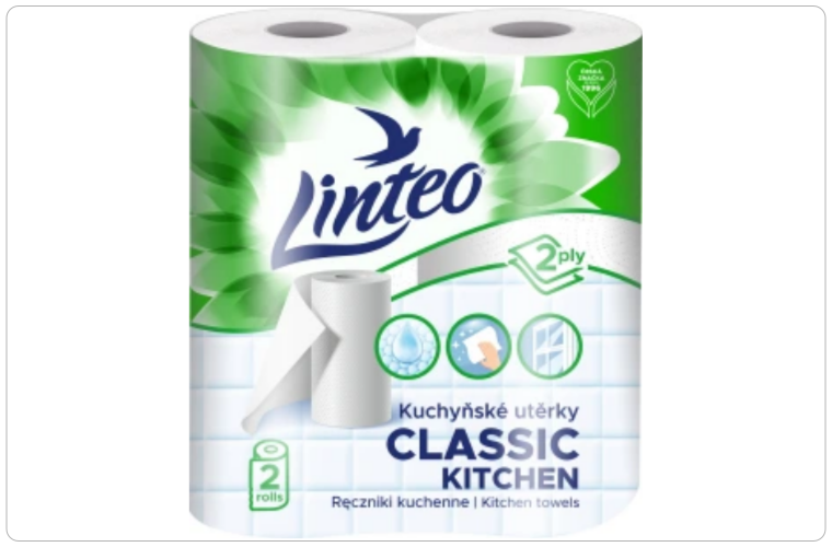 Linteo Classic 2vrstvé kuchyňské papírové utěrky, 2× 9,3 m, 2 role - 27 Kč