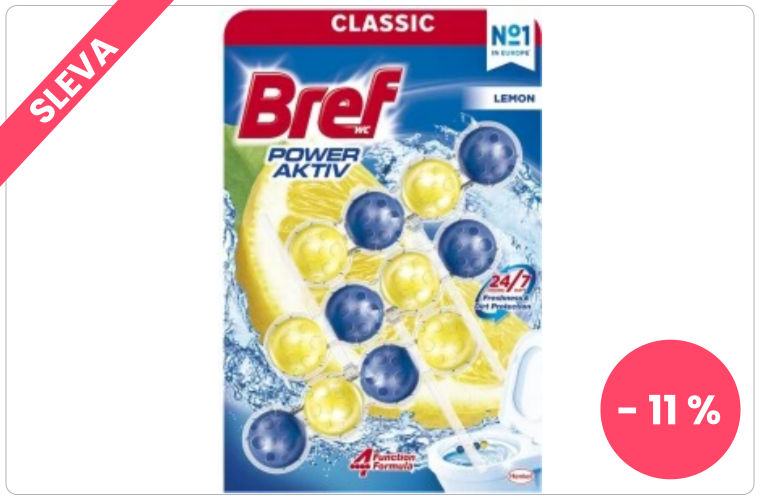 Bref WC Power Aktiv Lemon, WC kuličky, 3 × 50 g - 90 Kč
