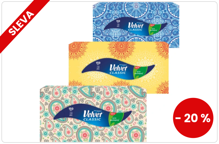 Velvet Classic 2vrstvé papírové kapesníky, 150 ks - 35 Kč