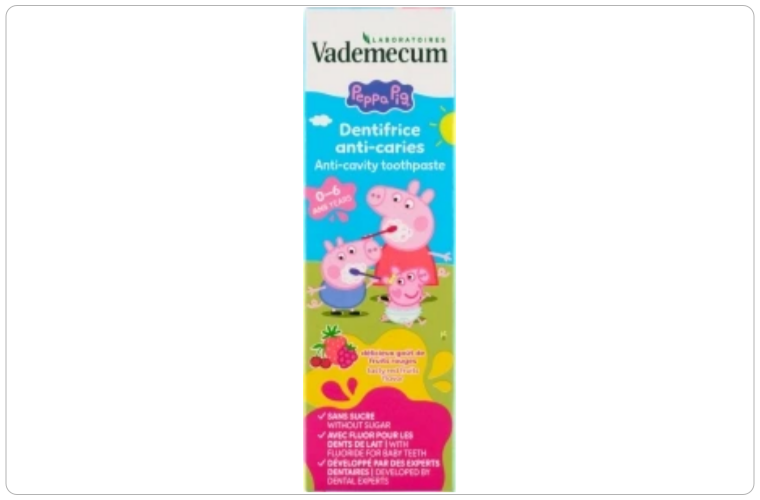 Vademecum Peppa Pig Red Fruit dětská zubní pasta 0–6 let, 50 ml - 58 Kč