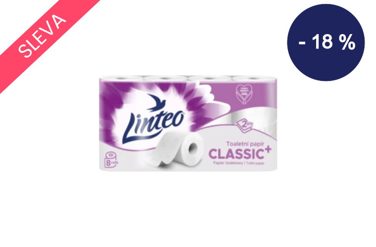 Linteo toaletní papír 2vrstvý, 8 rolí, 17 m role - 55 Kč