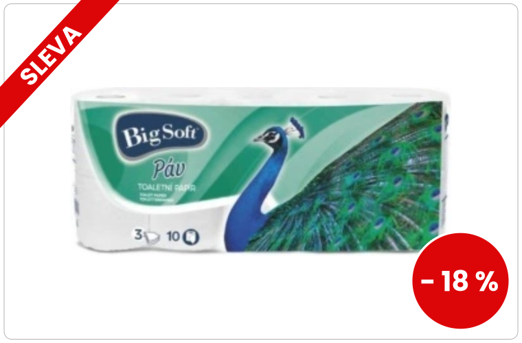 Big Soft Páv Toaletní papír 3vr, 10 ks - 61 Kč