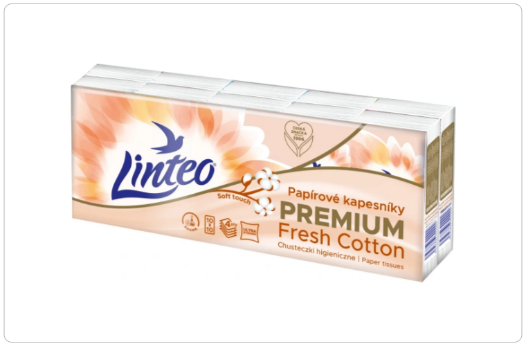 Linteo 4vrstvé papírové kapesníky, 10 × 10 ks - 36 Kč