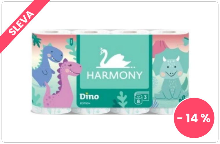 Harmony Dino dětský 3vrstvý toaletní papír, 8 rolí ,17,5m role - 65 Kč