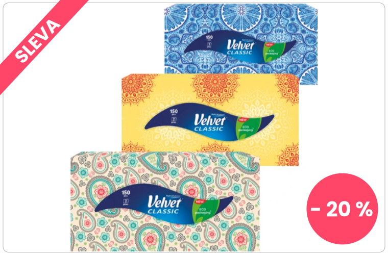 Velvet Classic 2vrstvé papírové kapesníky, 150 ks - 35 Kč