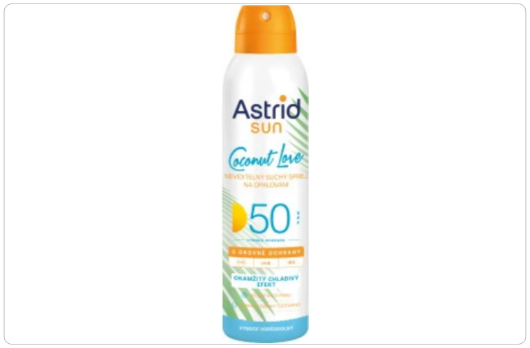 Astrid neviditelný suchý sprej na opalování OF 50, 150 ml - 270 Kč