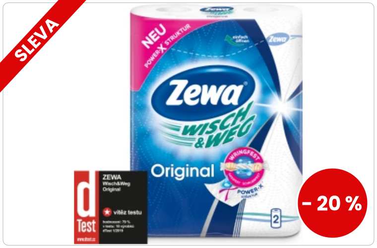 Zewa Wisch & Weg Original 2vrstvé papírové utěrky, 2 × 45 útržků - 50 Kč