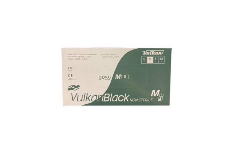 VulkanBlack černé jednorázové bezprašné nitrilové rukavice, velikost M, 100 ks - 250 Kč