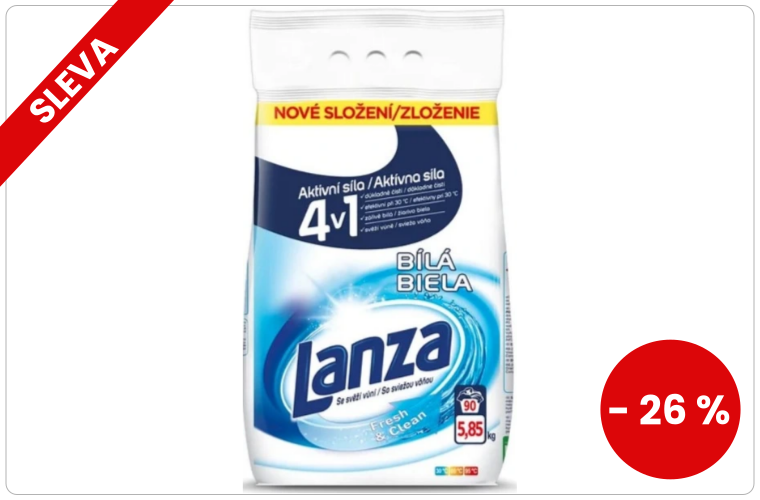 Lanza Fresh & Clean White prací prášek na bílé prádlo 90 dávek 5,85 kg - 365 Kč