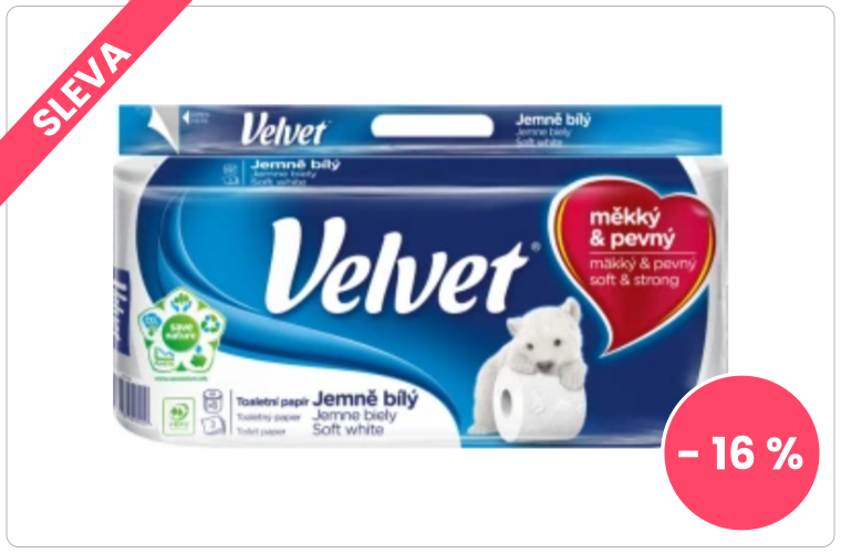 Velvet Soft White 3vrstvý toaletní papír, 8 rolí, 18,3 m role - 80 Kč