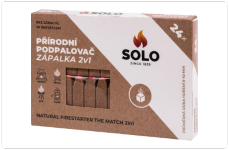 Solo přírodní podpalovač zápalka 2v1, 24 podpalů - 45 Kč