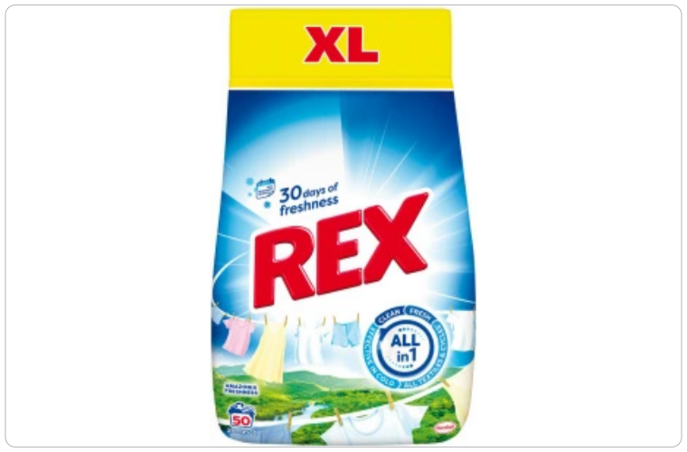 REX prací prášek Amazonia Freshness 50 praní, 2,75kg - 290 Kč