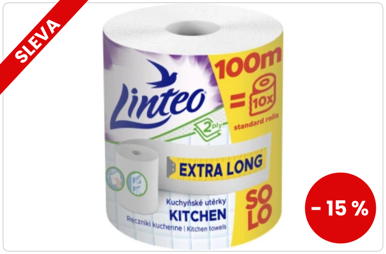 Linteo Mega 2vrstvé kuchyňské papírové utěrky, 100 m, 1 role - 88 Kč