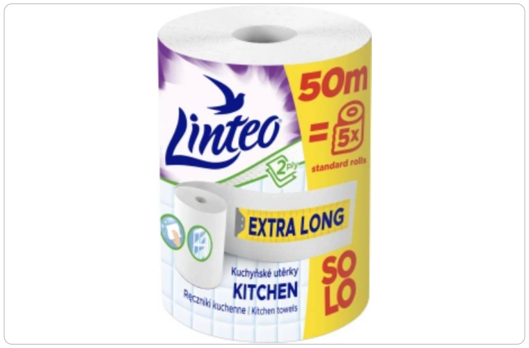 Linteo XXL 2vrstvé kuchyňské papírové utěrky 50 m, 1 role - 62 Kč