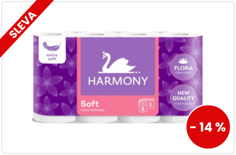 Harmony Soft Flora 3vrstvý toaletní papír, 8 rolí, 17,5 m role - 65 Kč