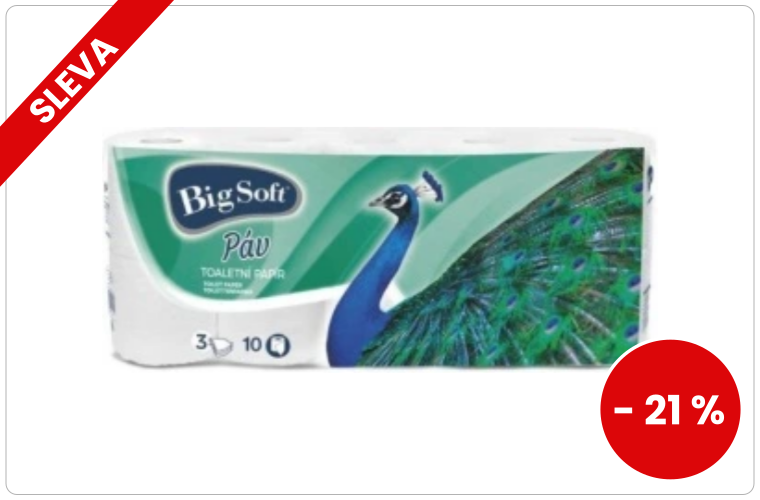 Big Soft Páv Toaletní papír 3vr, 10 ks - 63 Kč