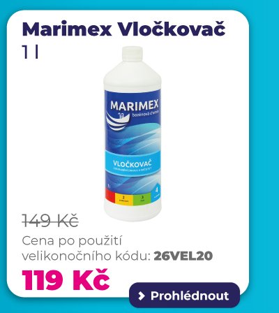 Marimex Vločkovač (1 l): Přípravek pro jiskřivě čistou vodu v akci za 119 Kč.