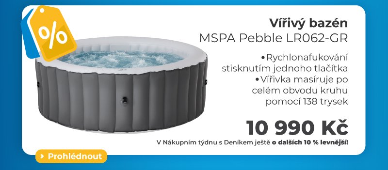 Nafukovací vířivý bazén MSPA Pebble LR062-GR se 138 tryskami a rychlým nafukováním. Cena 10 990 Kč.