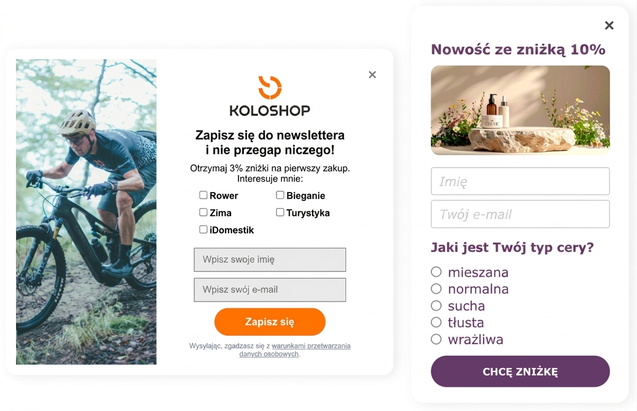 Przykład pop-upu zbierającego dane zero-party w Leadhubie